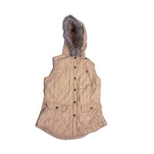 Ariat Quilted Puffer Vest Fur Hood Womens Small Beige Cream Western Cozy